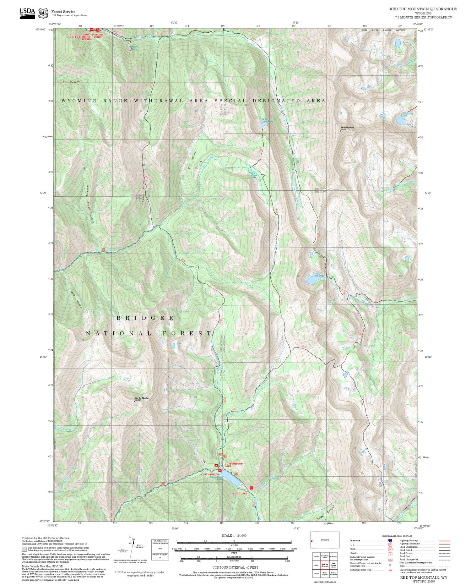 2025 Forest Service Topo Map of Red Top Mountain Wyoming