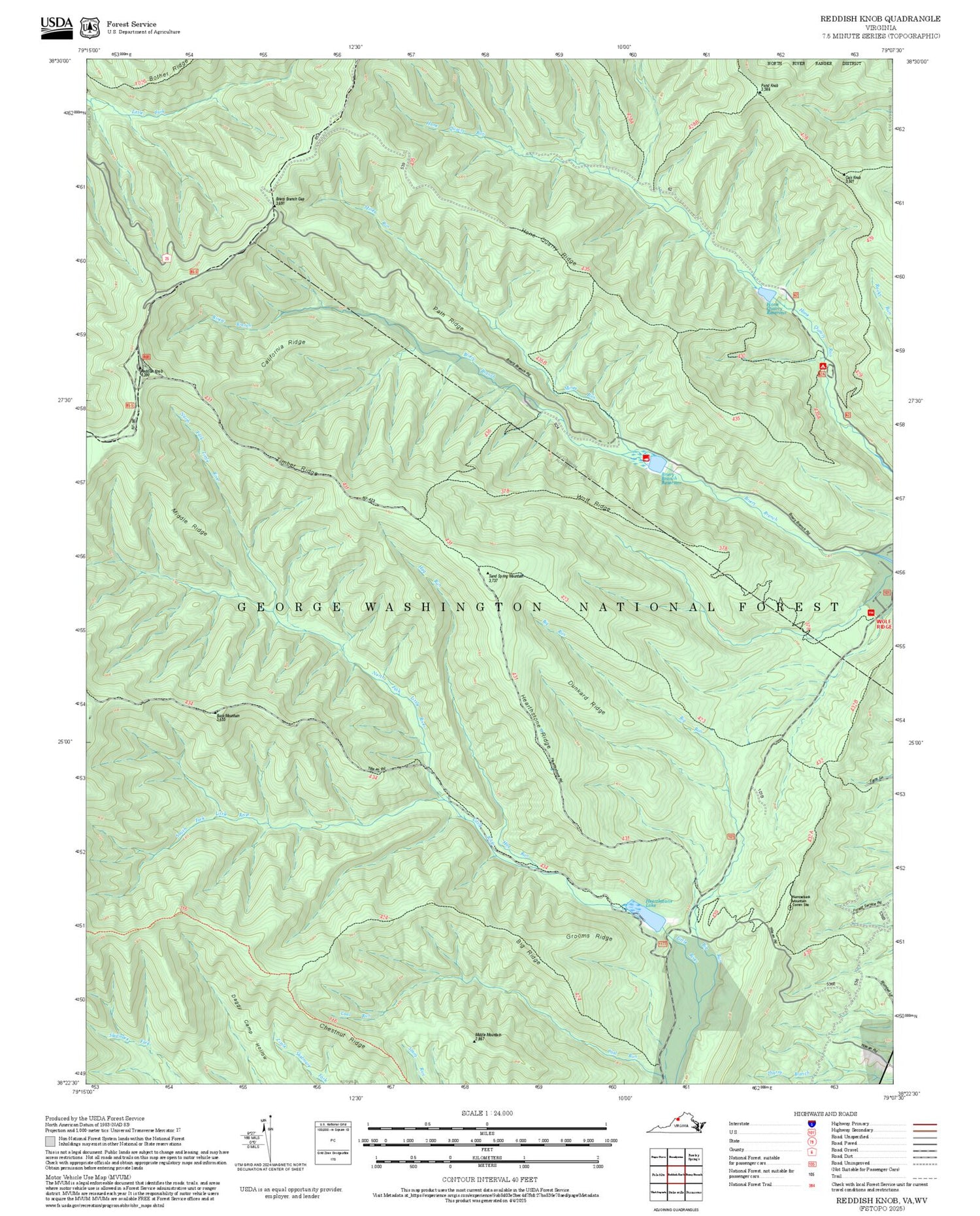 2025 Forest Service Topo Map of Reddish Knob Virginia