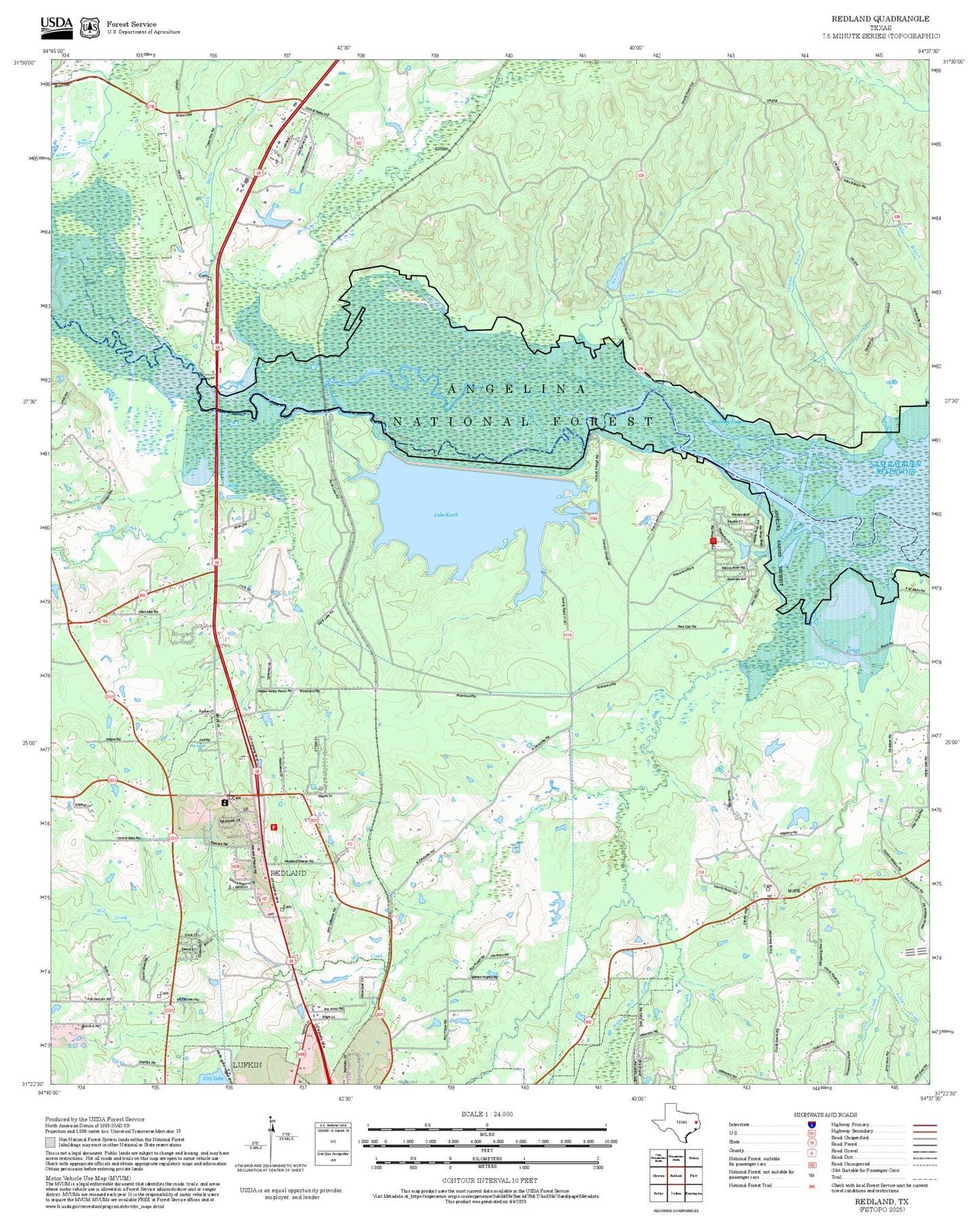2025 Forest Service Topo Map of Redland Texas