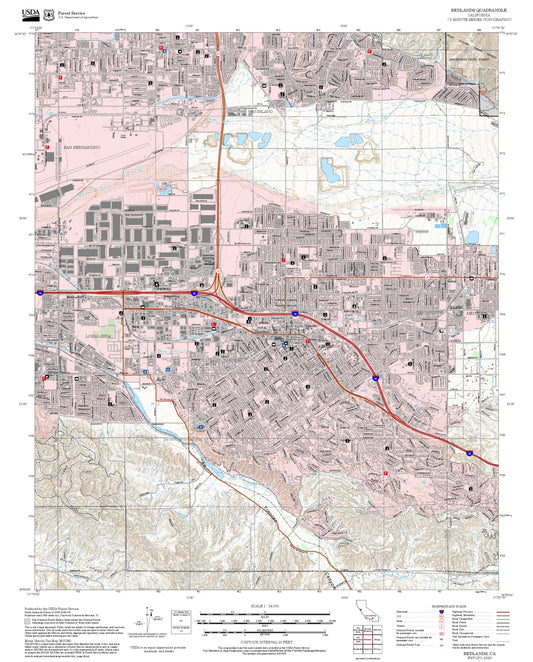 2025 Forest Service Topo Map of Redlands California