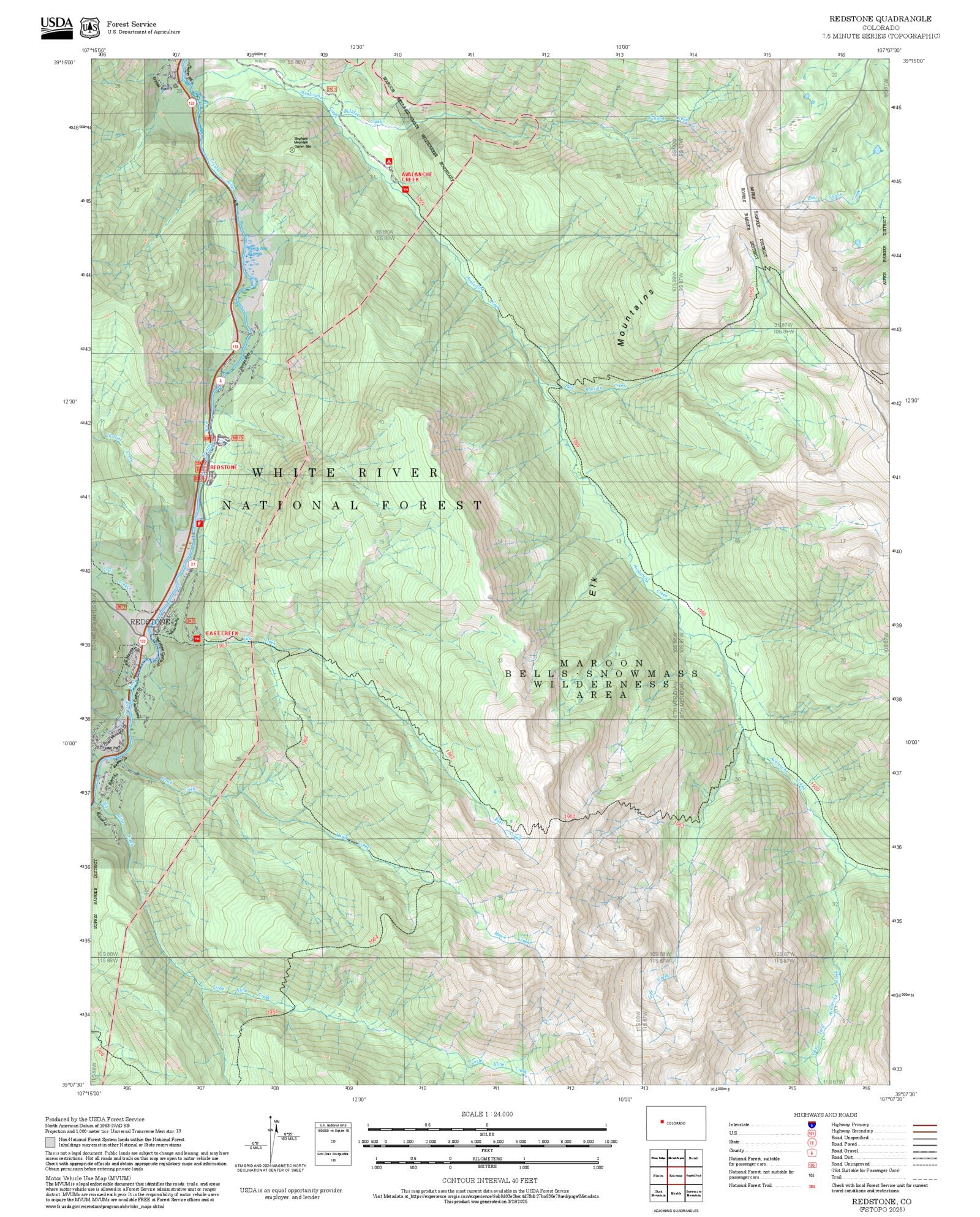 2025 Forest Service Topo Map of Redstone Colorado – MyTopo Map Store