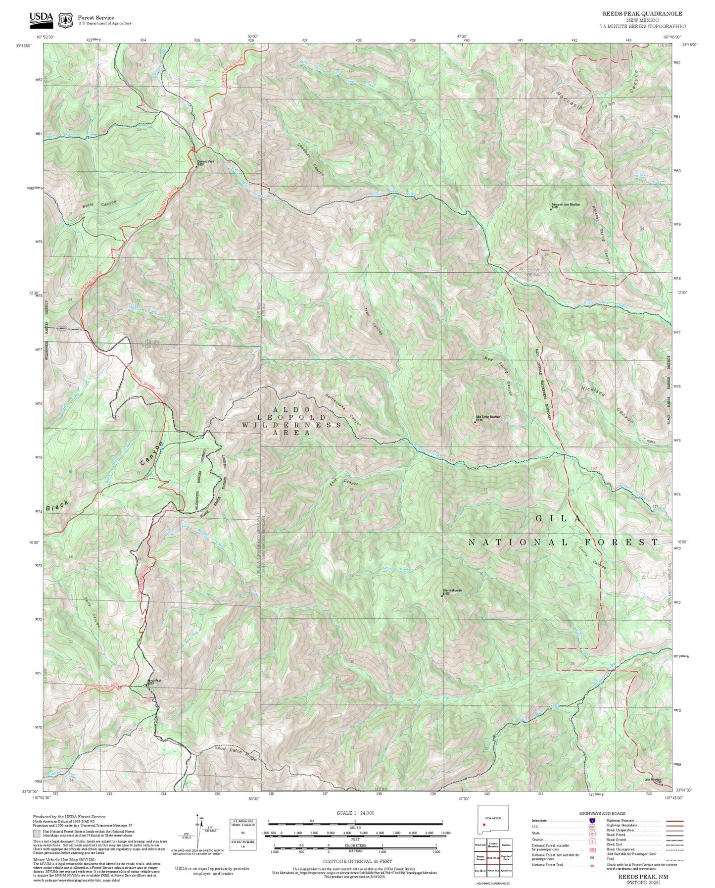 2025 Forest Service Topo Map of Reeds Peak New Mexico