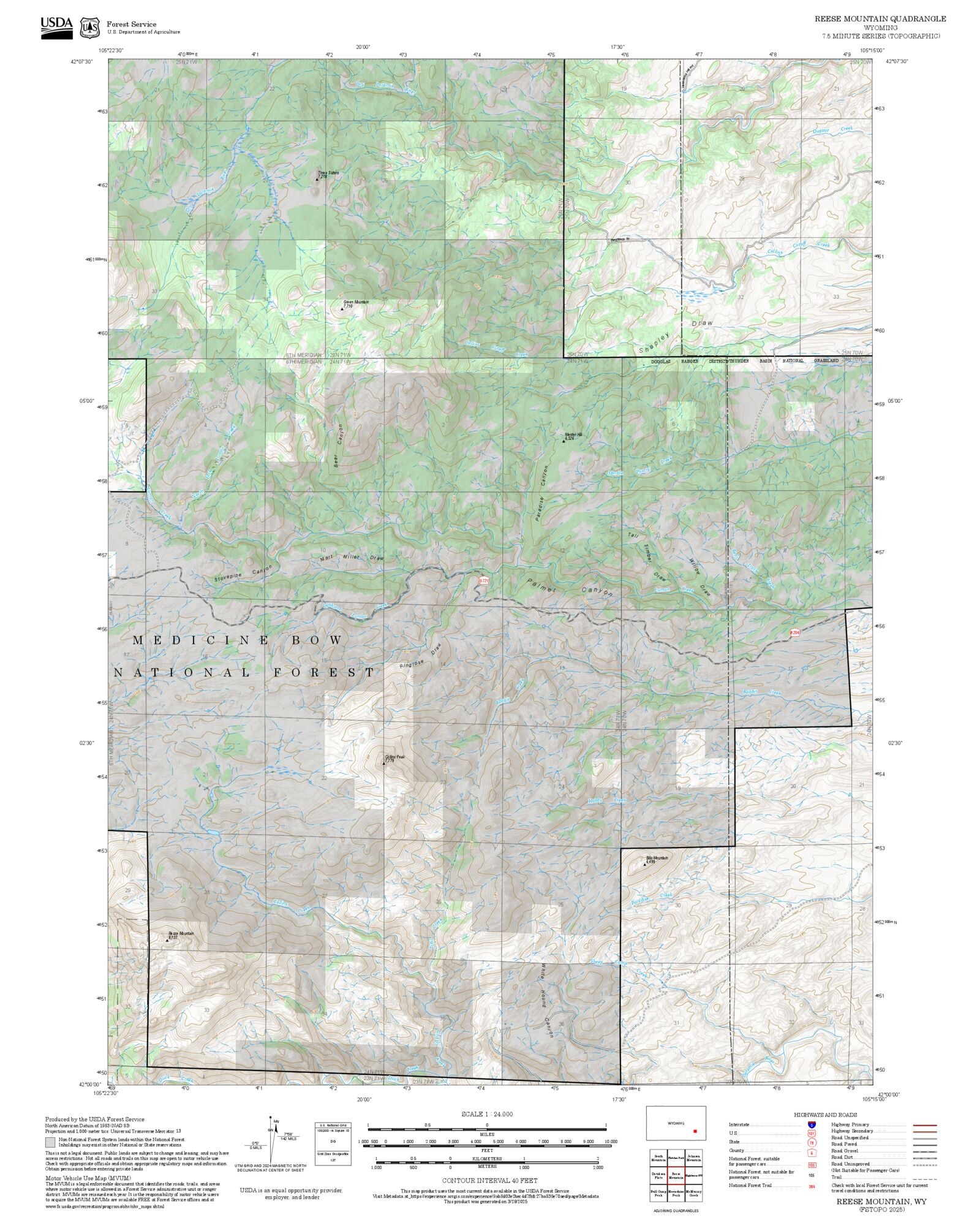 2025 Forest Service Topo Map of Reese Mountain Wyoming – MyTopo Map Store