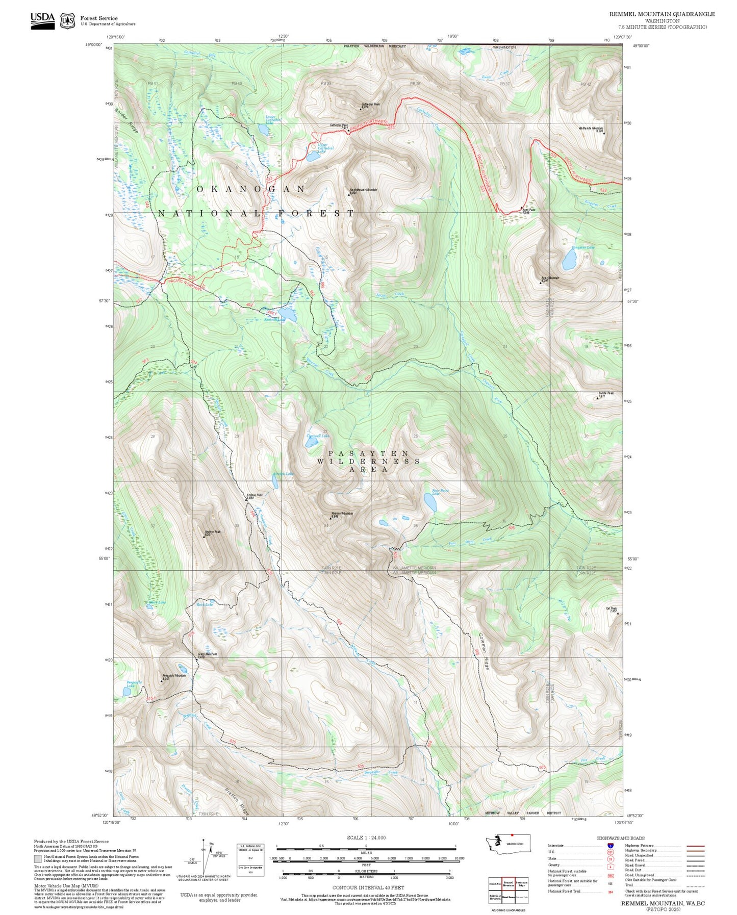 2025 Forest Service Topo Map of Remmel Mountain Washington