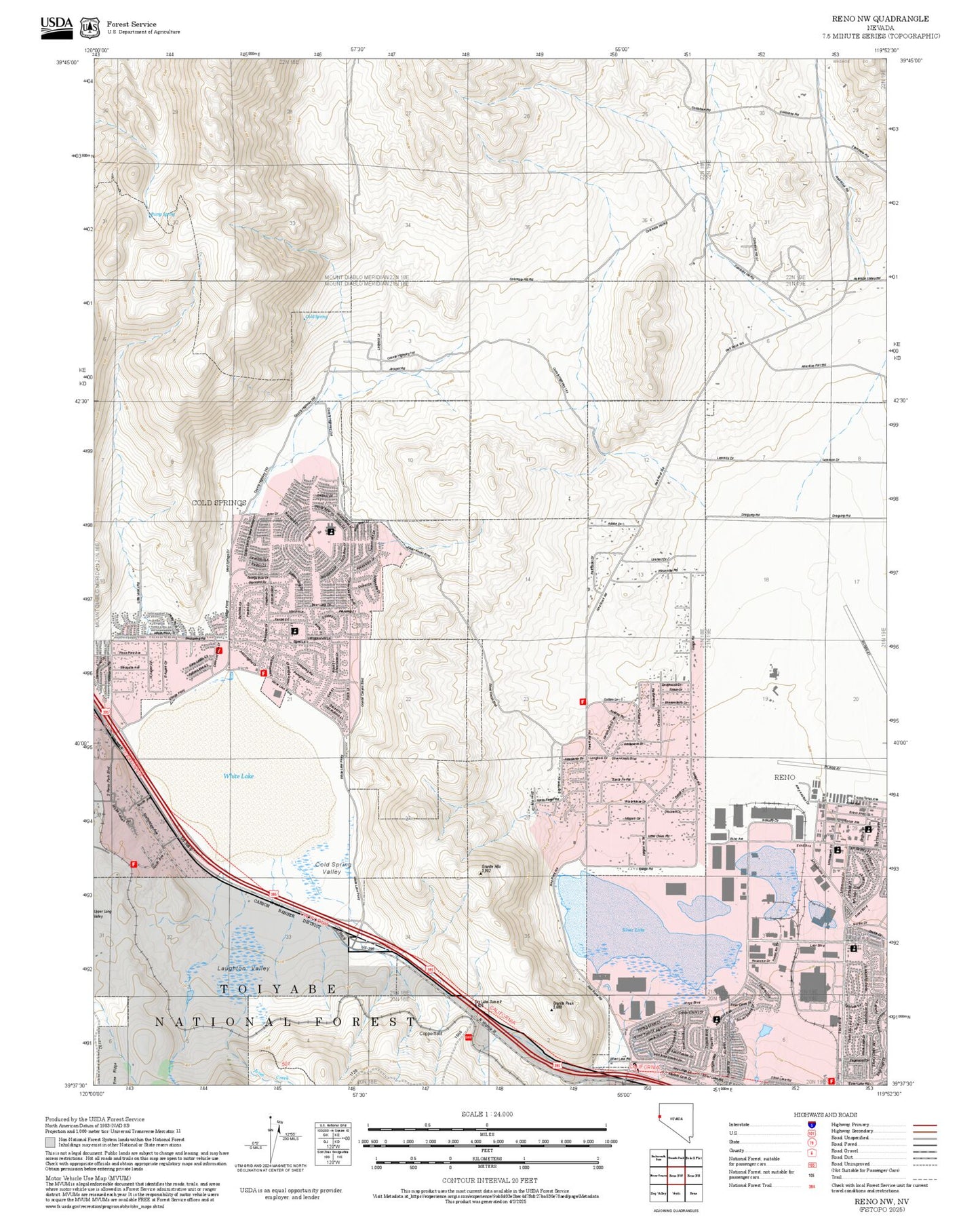 2025 Forest Service Topo Map of Reno NW Nevada