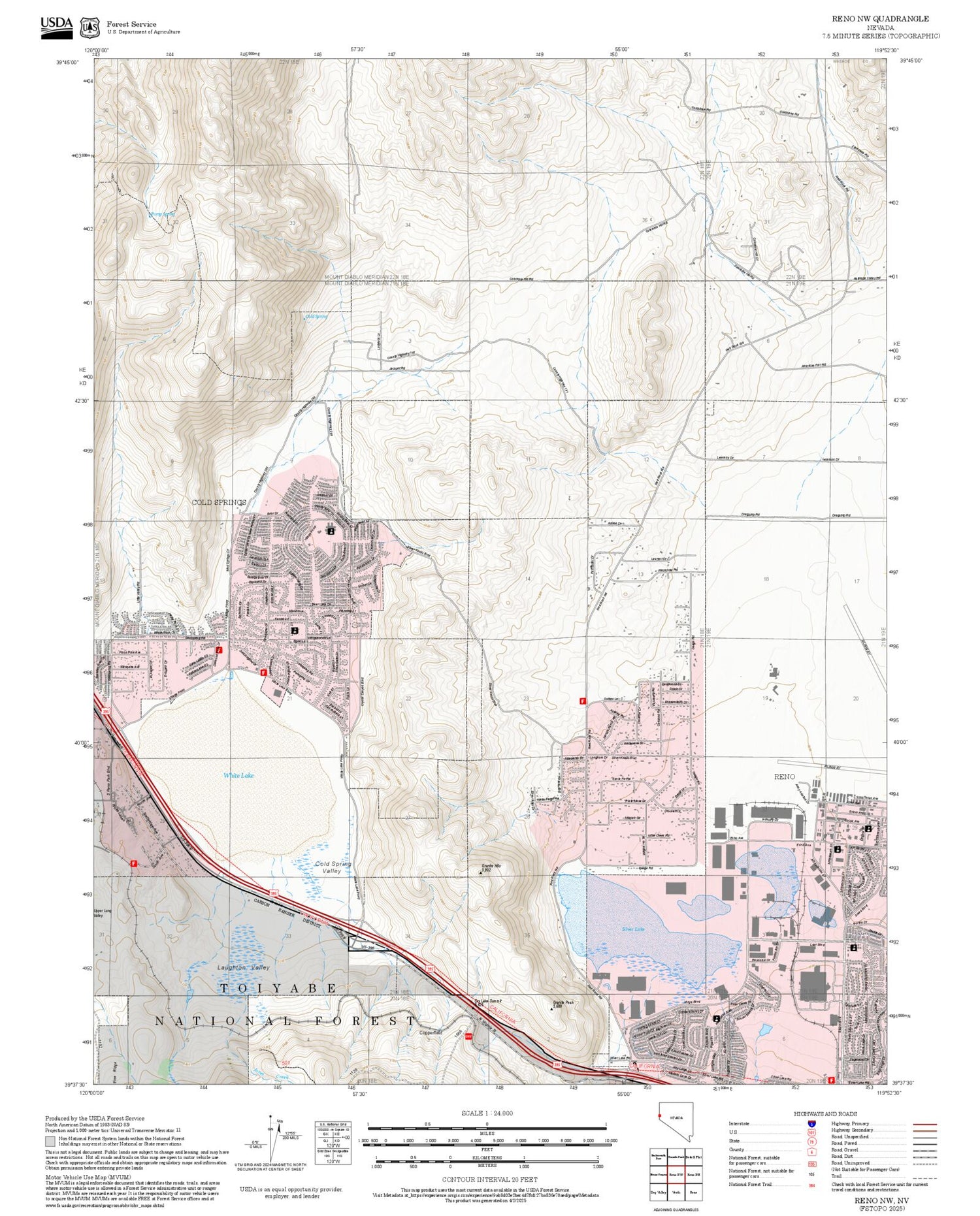 2025 Forest Service Topo Map of Reno NW Nevada