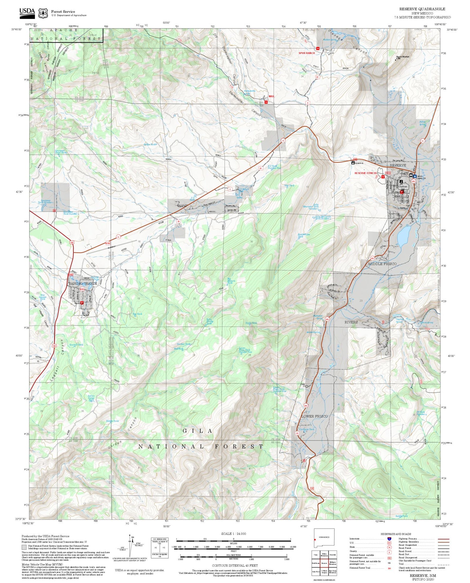2025 Forest Service Topo Map of Reserve New Mexico