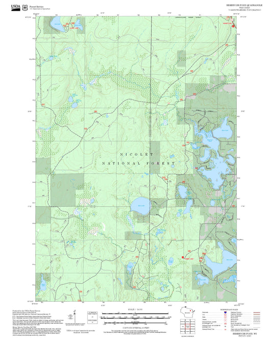 2025 Forest Service Topo Map of Reservoir Pond Wisconsin