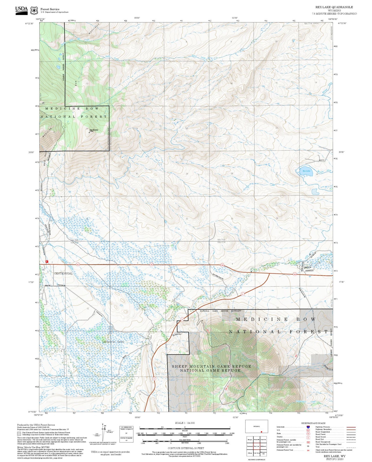 2025 Forest Service Topo Map of Rex Lake Wyoming
