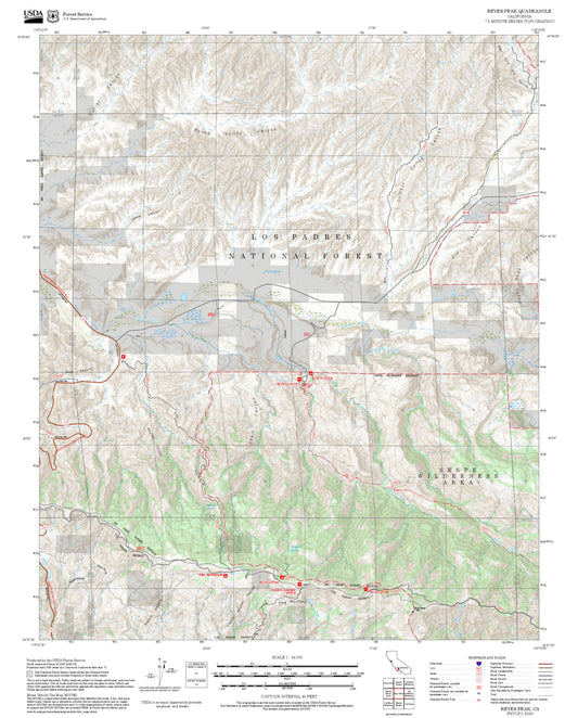 2025 Forest Service Topo Map of Reyes Peak California