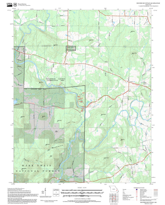 2025 Forest Service Topo Map of Rhodes Mountain Missouri