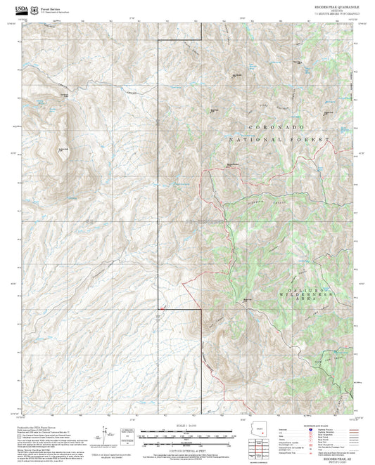2025 Forest Service Topo Map of Rhodes Peak Arizona