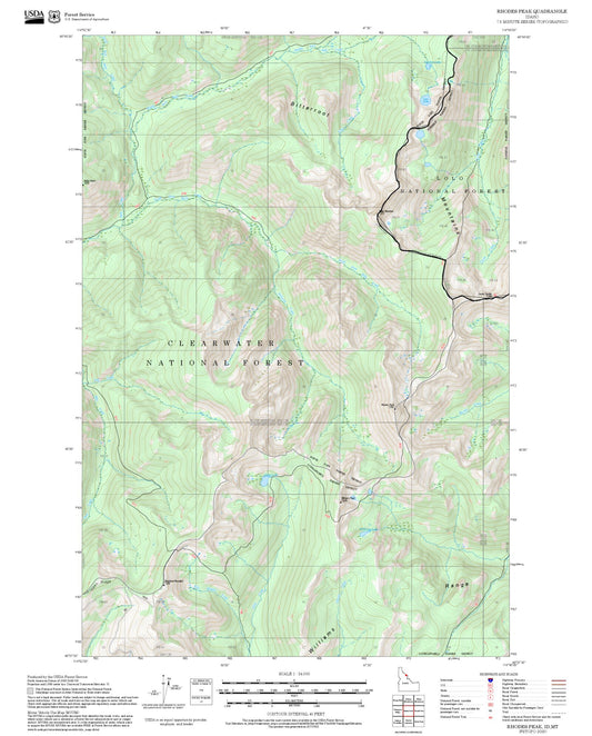 2025 Forest Service Topo Map of Rhodes Peak Idaho