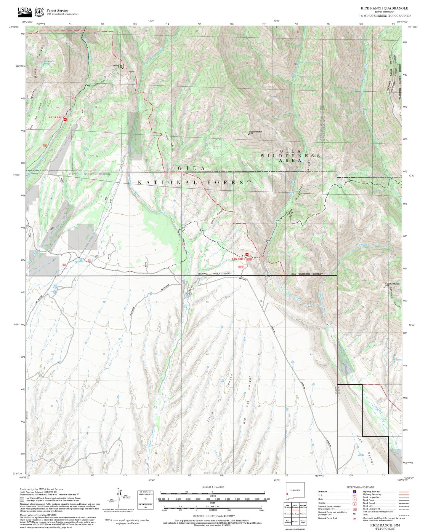 2025 Forest Service Topo Map of Rice Ranch New Mexico