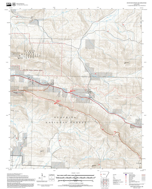 2025 Forest Service Topo Map of Rich Mountain Arkansas