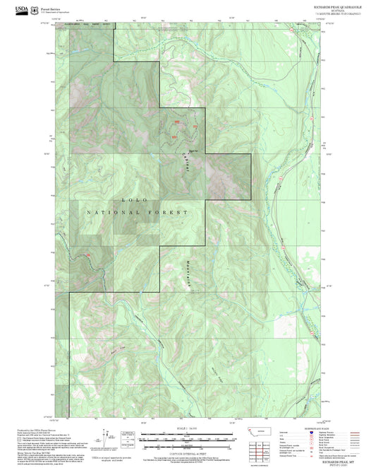 2025 Forest Service Topo Map of Richards Peak Montana