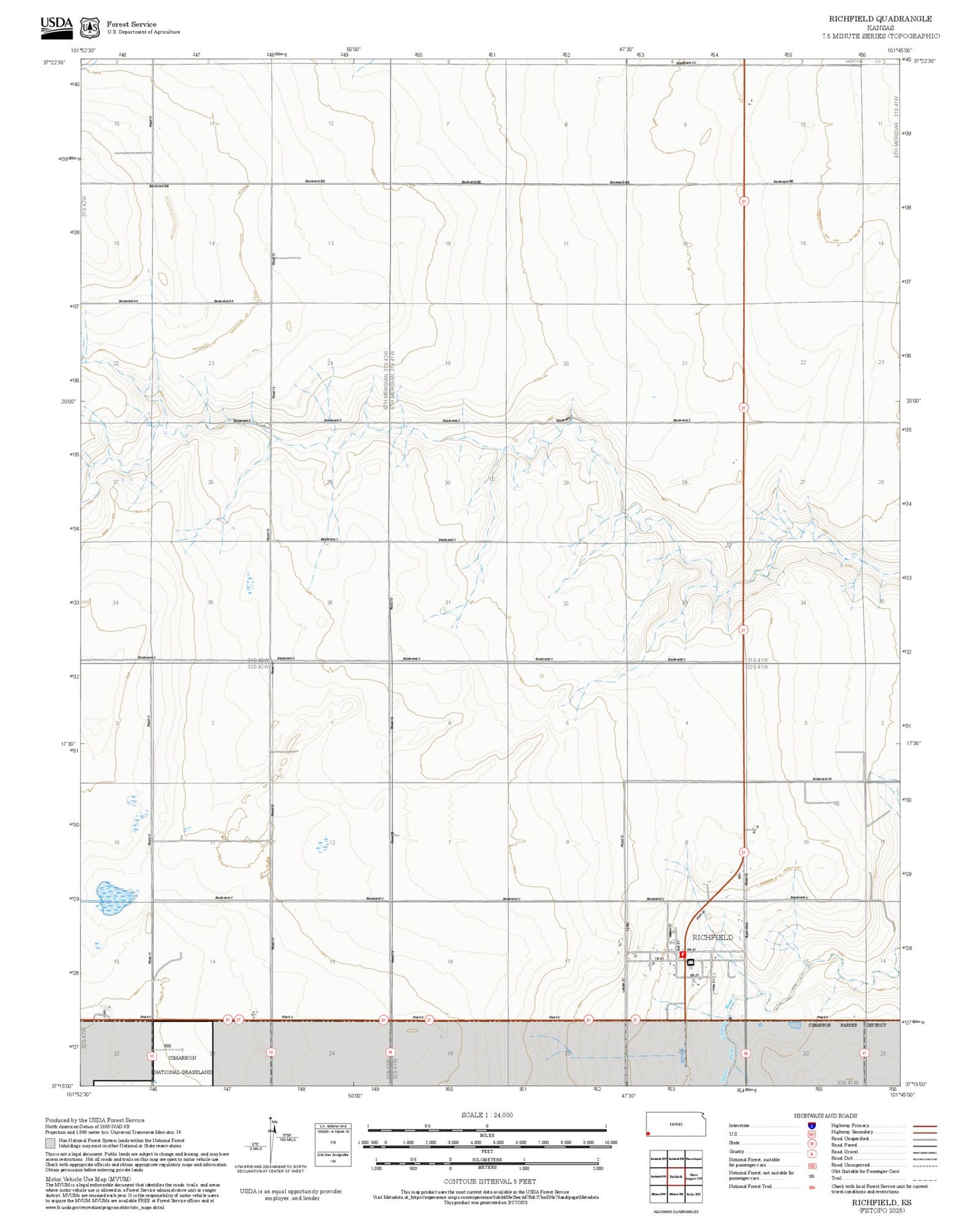 2025 Forest Service Topo Map of Richfield Kansas