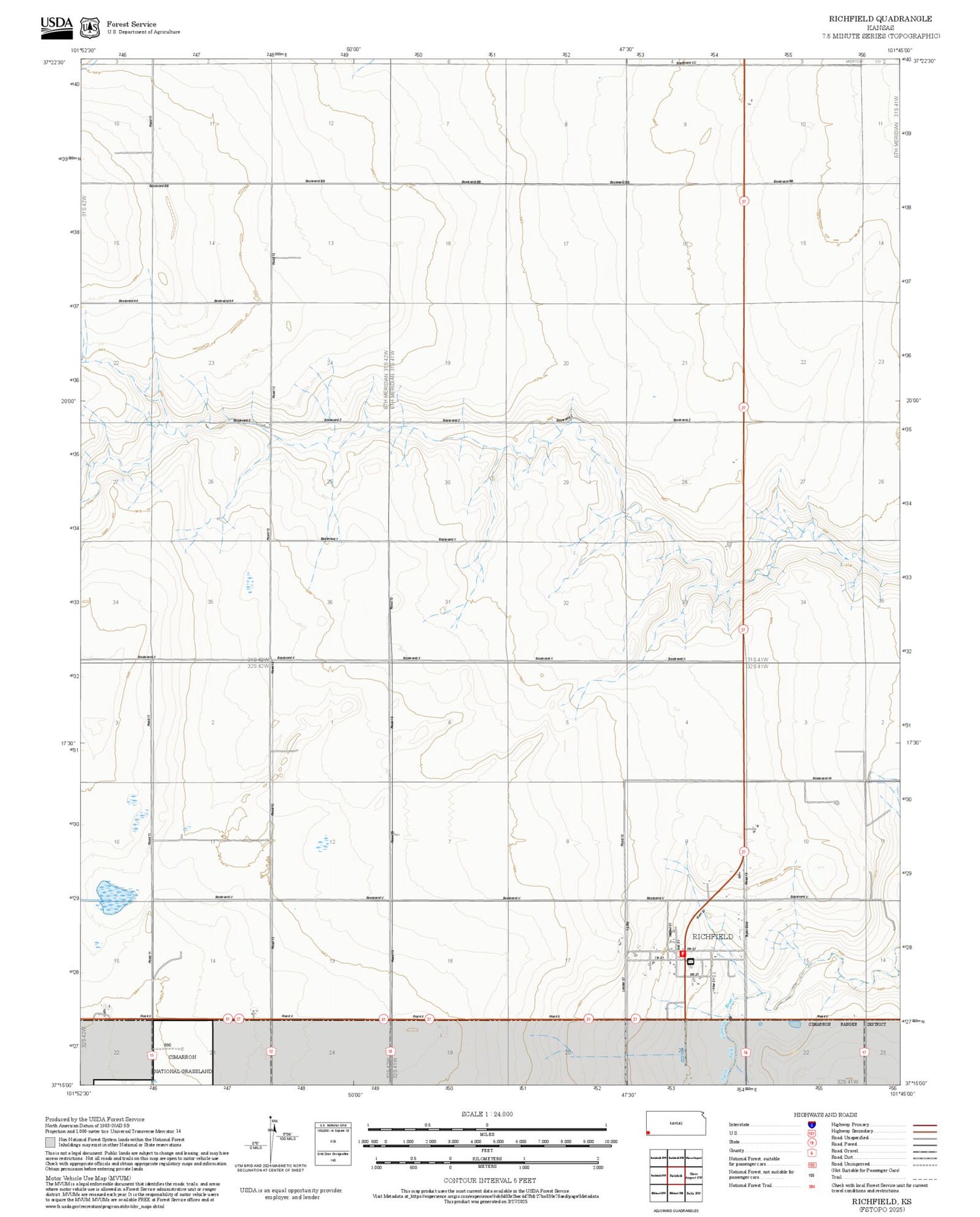 2025 Forest Service Topo Map of Richfield Kansas