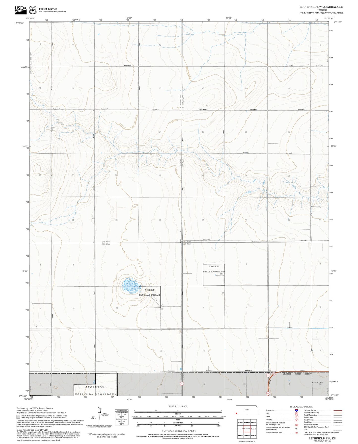 2025 Forest Service Topo Map of Richfield SW Kansas
