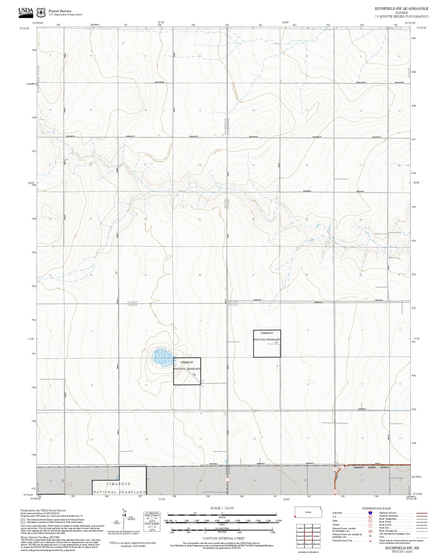 2025 Forest Service Topo Map of Richfield SW Kansas
