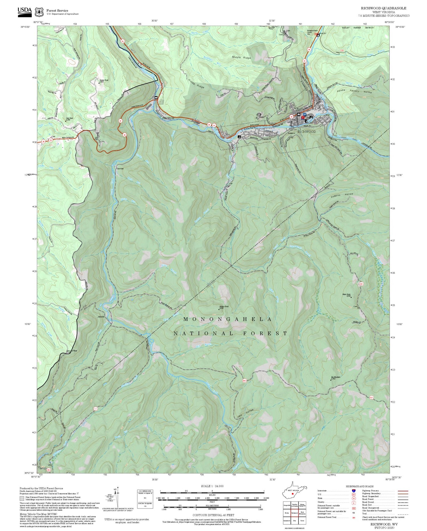 2025 Forest Service Topo Map of Richwood West Virginia