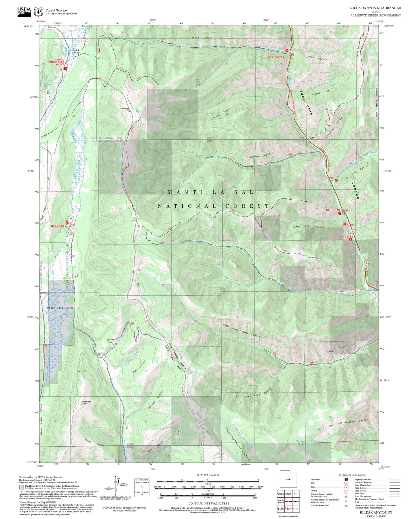 2025 Forest Service Topo Map of Rilda Canyon Utah
