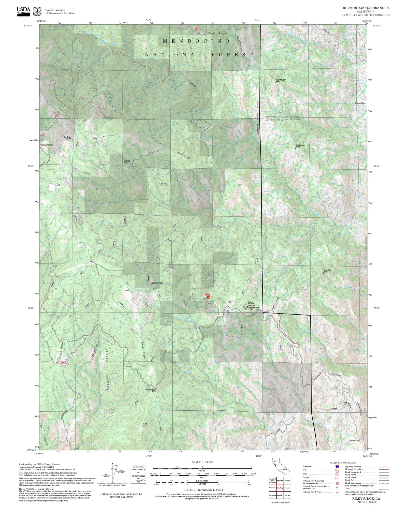 2025 Forest Service Topo Map of Riley Ridge California – MyTopo Map Store