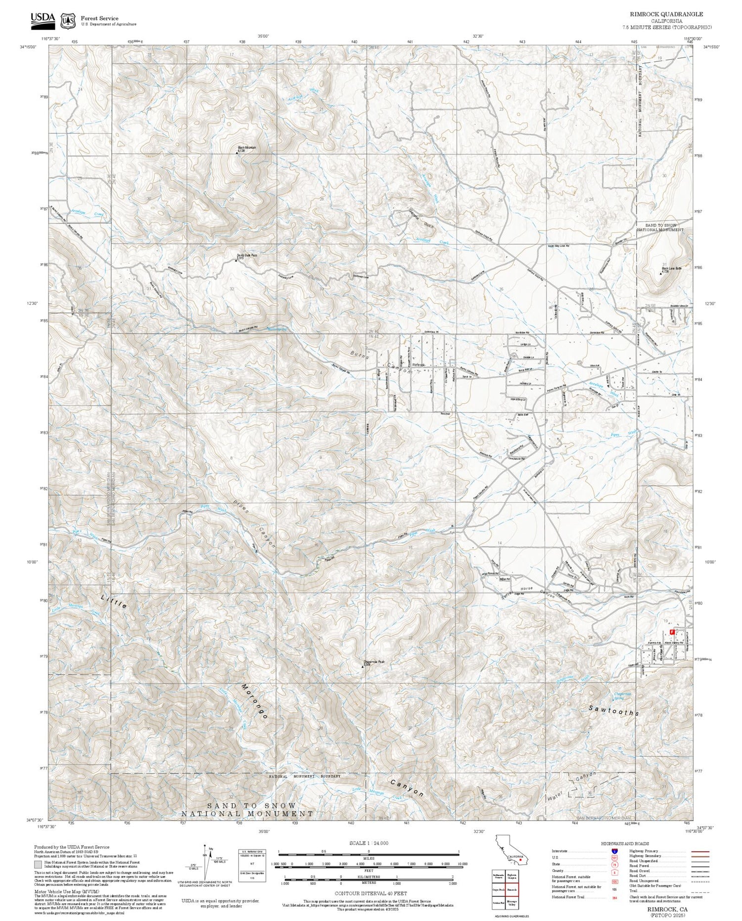2025 Forest Service Topo Map of Rimrock California