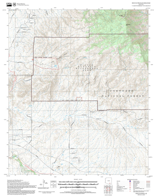 2025 Forest Service Topo Map of Rincon Peak Arizona