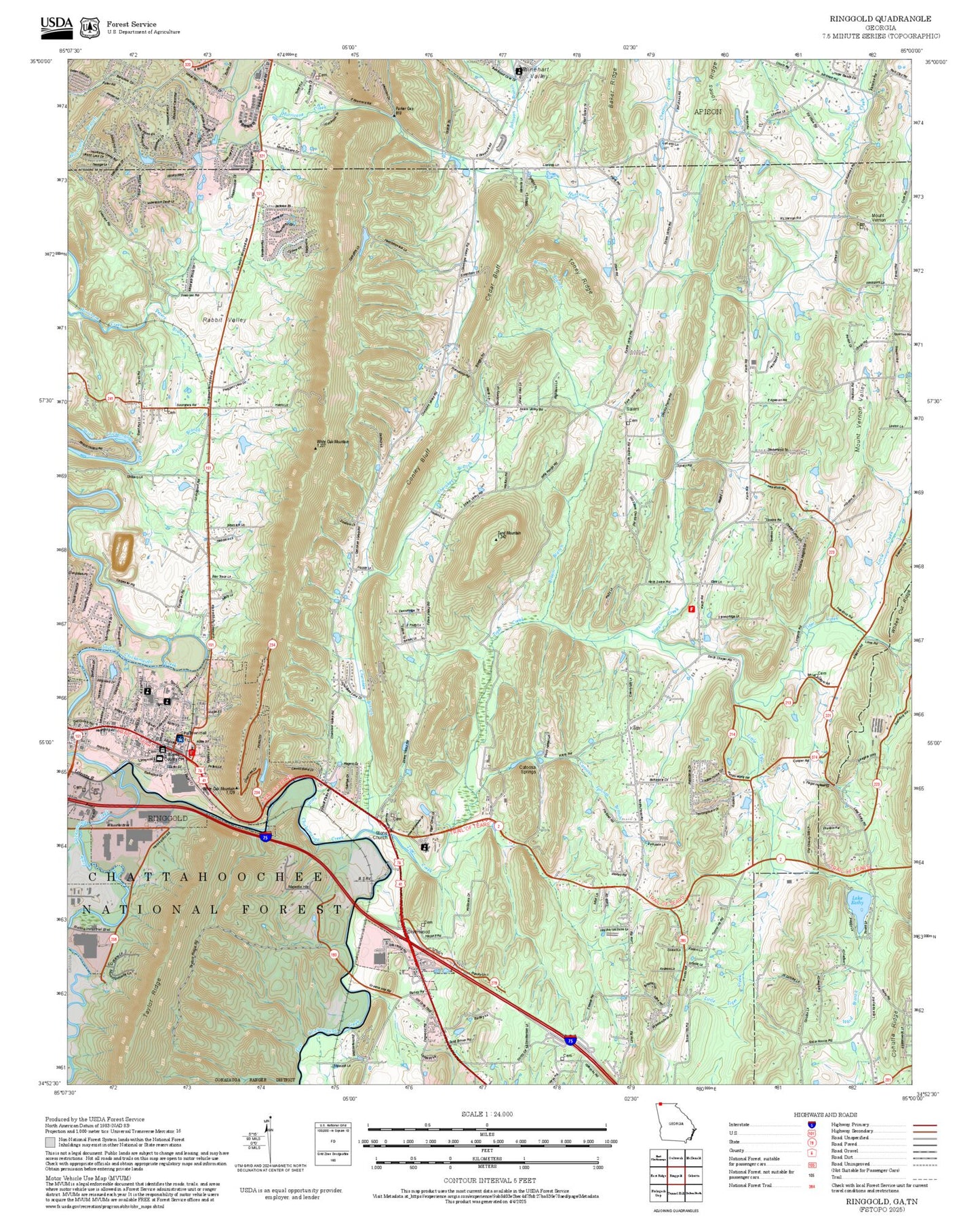 2025 Forest Service Topo Map of Ringgold Georgia