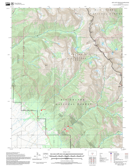 2025 Forest Service Topo Map of Rito Alto Peak Colorado