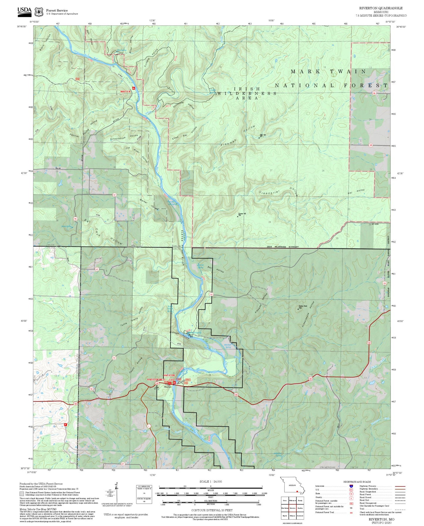 2025 Forest Service Topo Map of Riverton Missouri