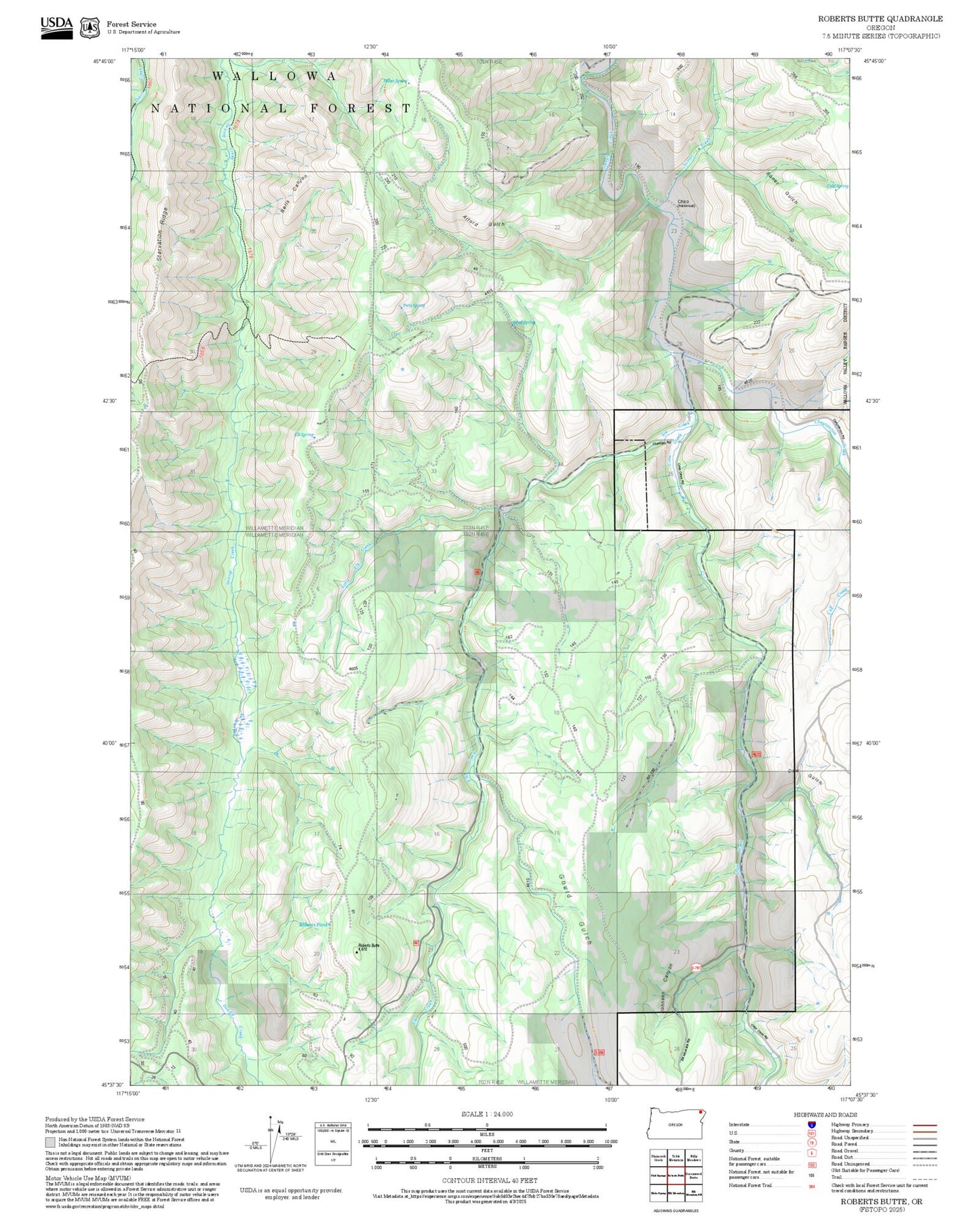2025 Forest Service Topo Map of Roberts Butte Oregon