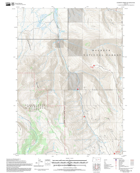 2025 Forest Service Topo Map of Roberts Creek Oregon