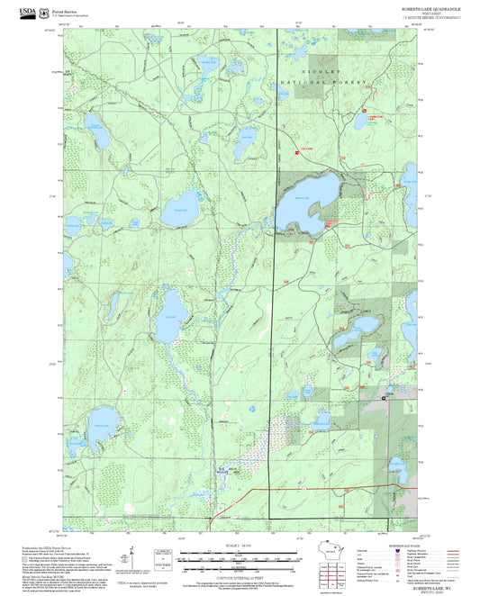 2025 Forest Service Topo Map of Roberts Lake Wisconsin