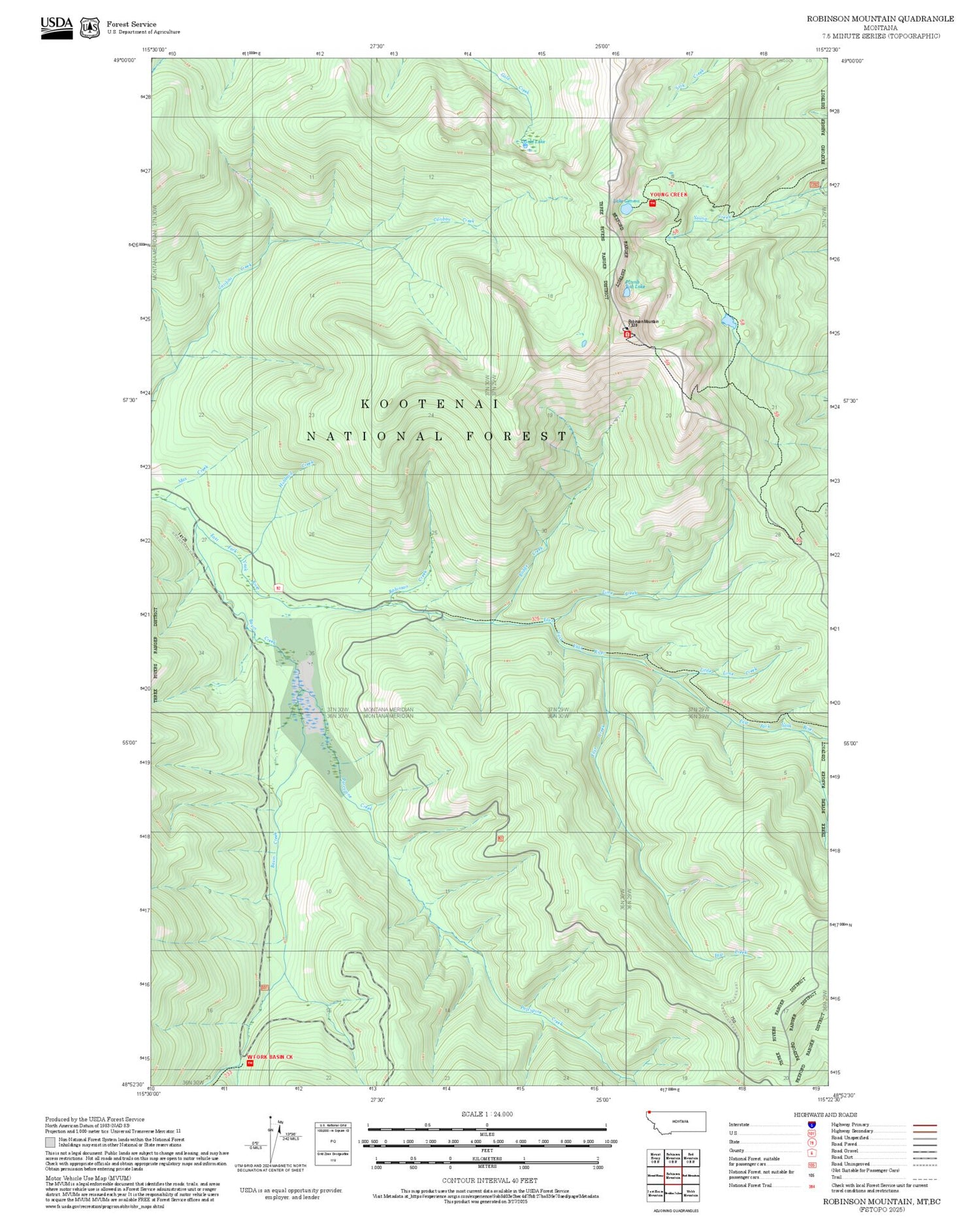 2025 Forest Service Topo Map of Robinson Mountain Montana