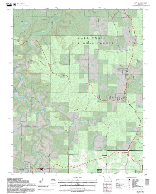 2025 Forest Service Topo Map of Roby Missouri