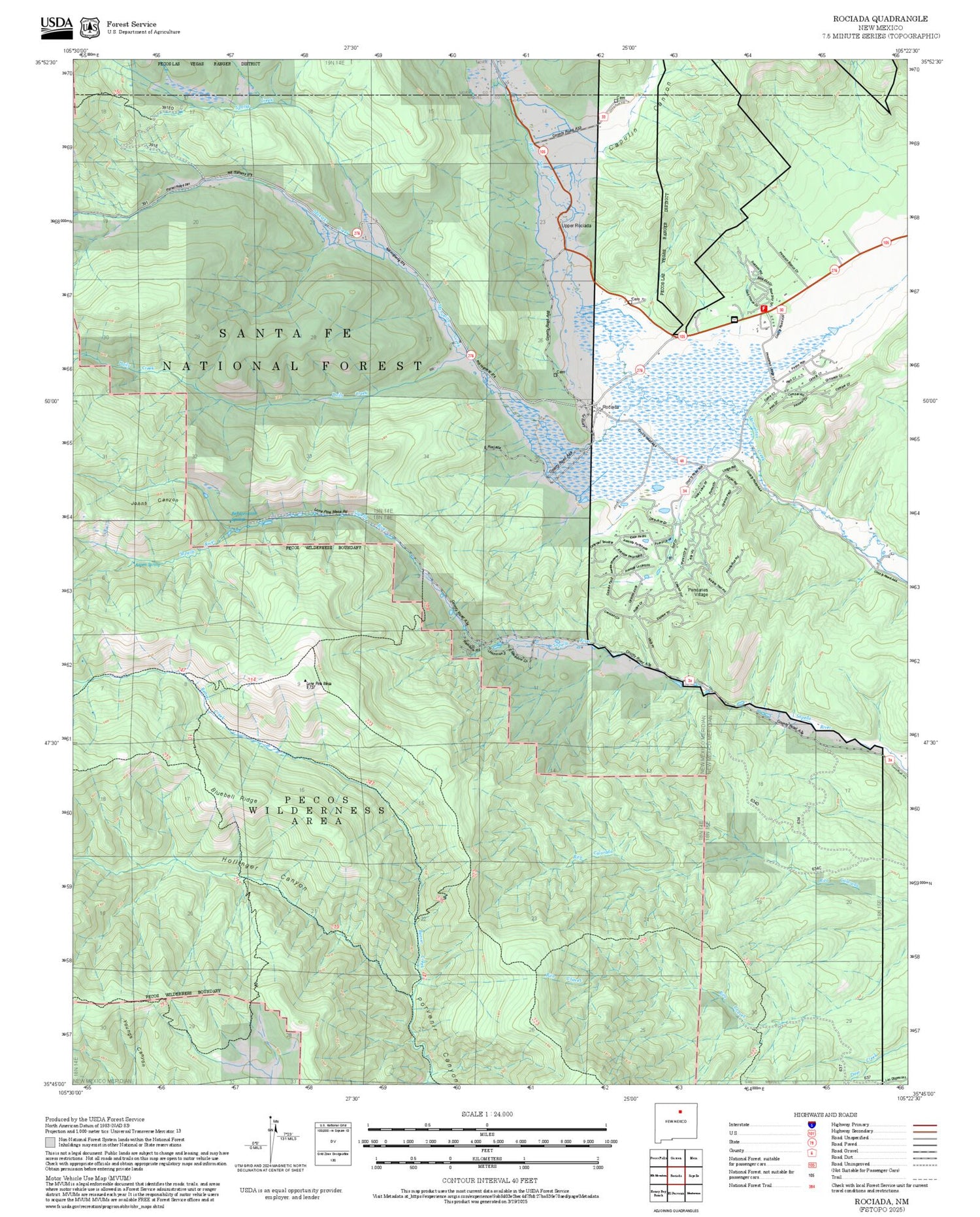 2025 Forest Service Topo Map of Rociada New Mexico