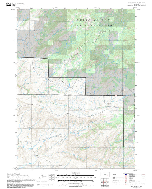 2025 Forest Service Topo Map of Rock Creek Wyoming