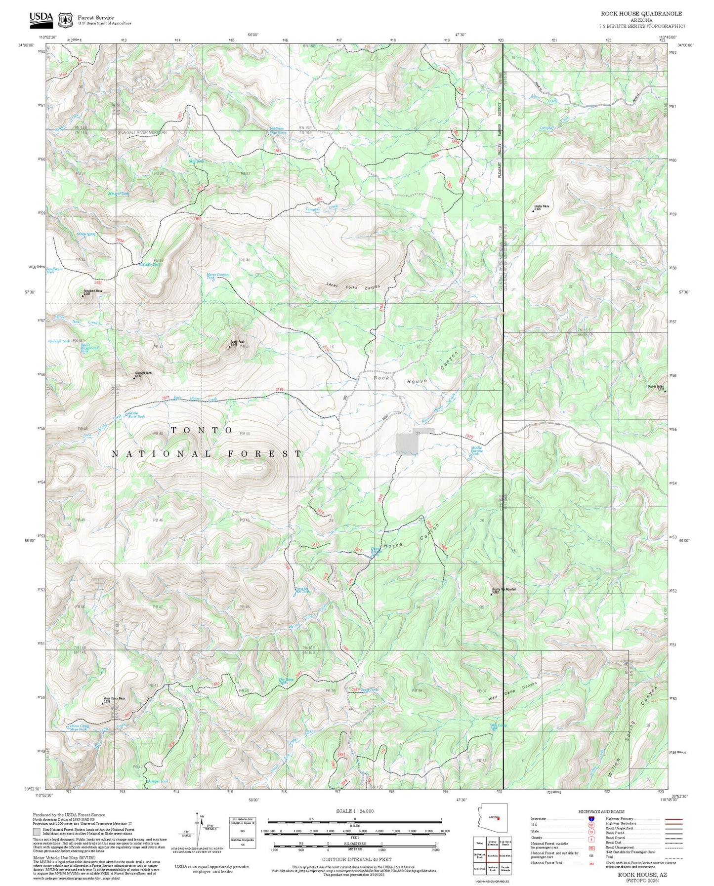 2025 Forest Service Topo Map of Rock House Arizona