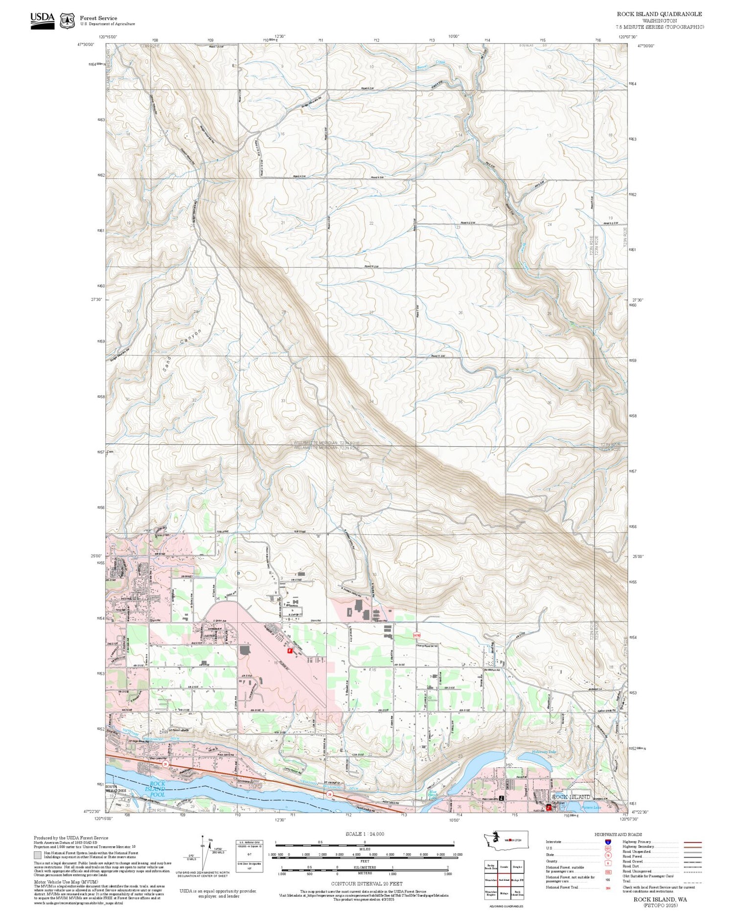 2025 Forest Service Topo Map of Rock Island Washington
