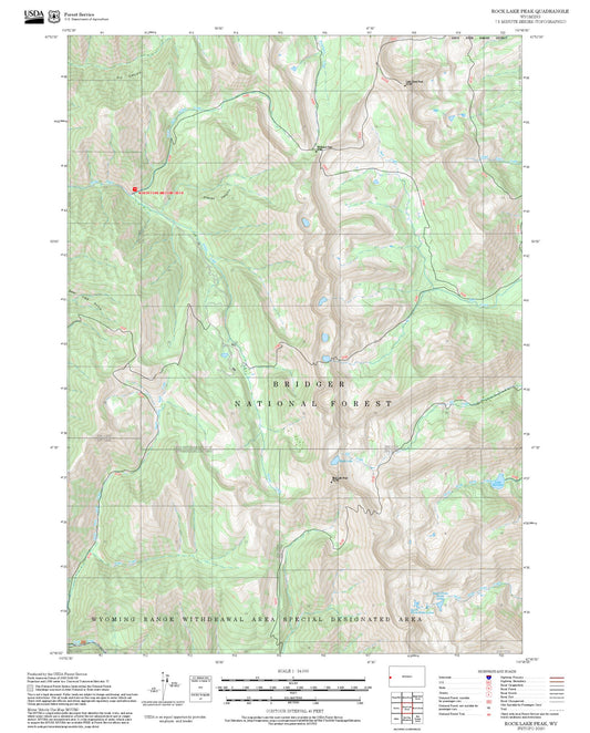 2025 Forest Service Topo Map of Rock Lake Peak Wyoming