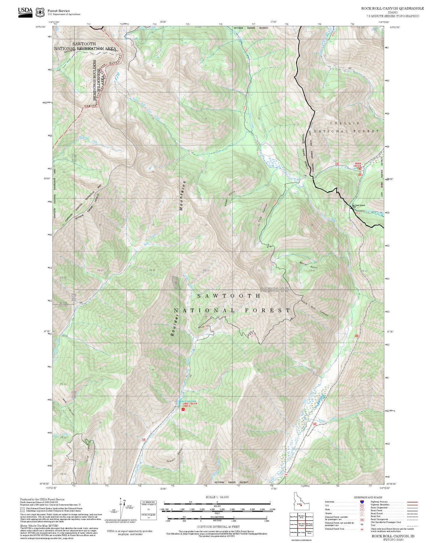 2025 Forest Service Topo Map of Rock Roll Canyon Idaho