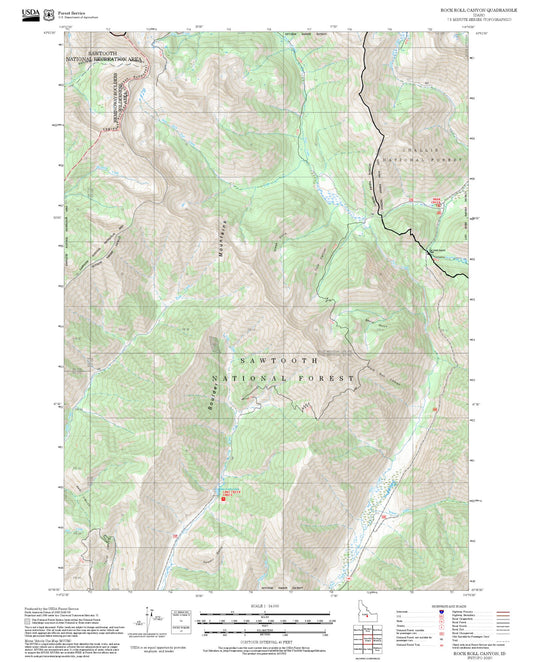 2025 Forest Service Topo Map of Rock Roll Canyon Idaho