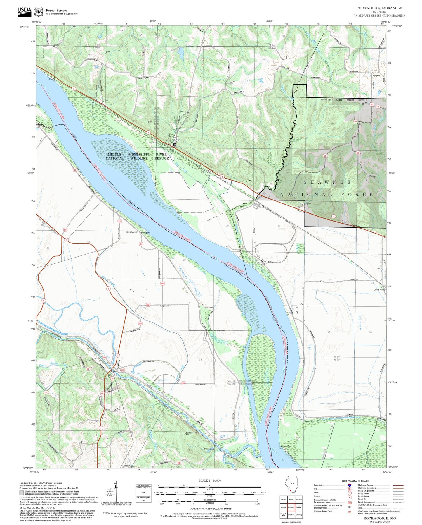 2025 Forest Service Topo Map of Rockwood Illinois