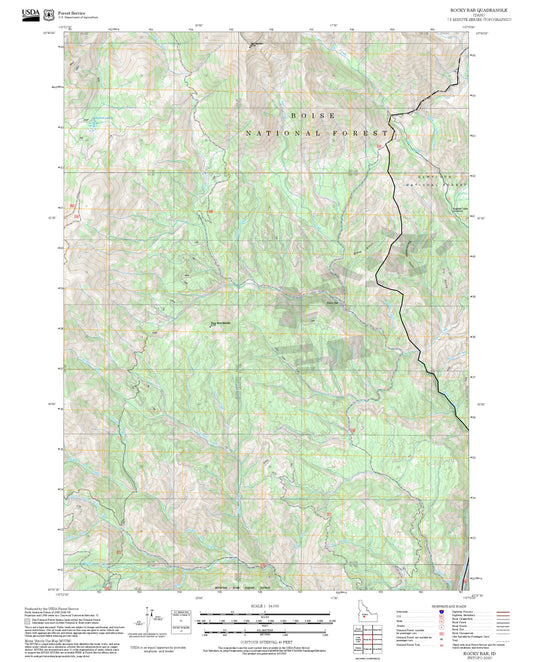 2025 Forest Service Topo Map of Rocky Bar Idaho