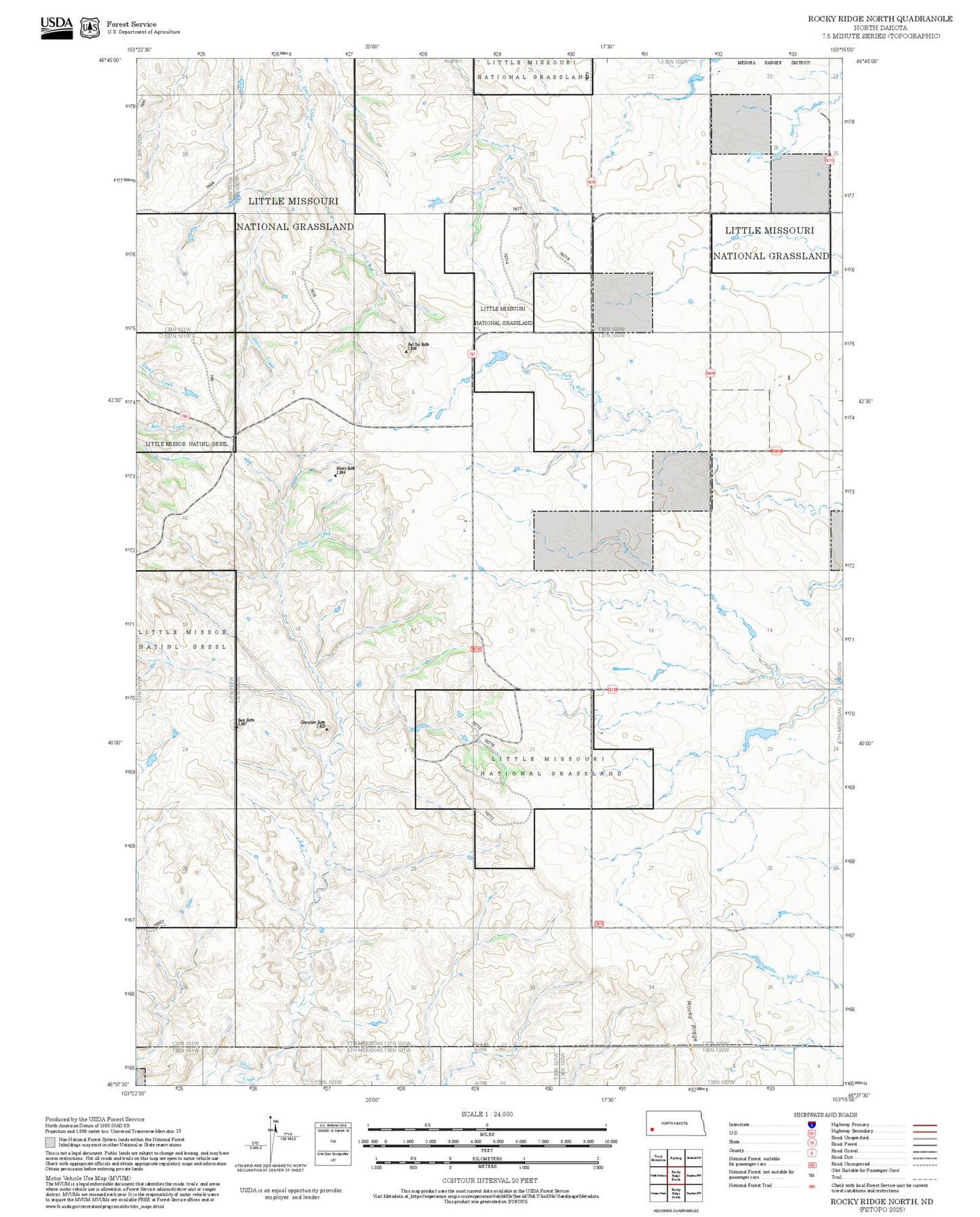 2025 Forest Service Topo Map of Rocky Ridge North North Dakota