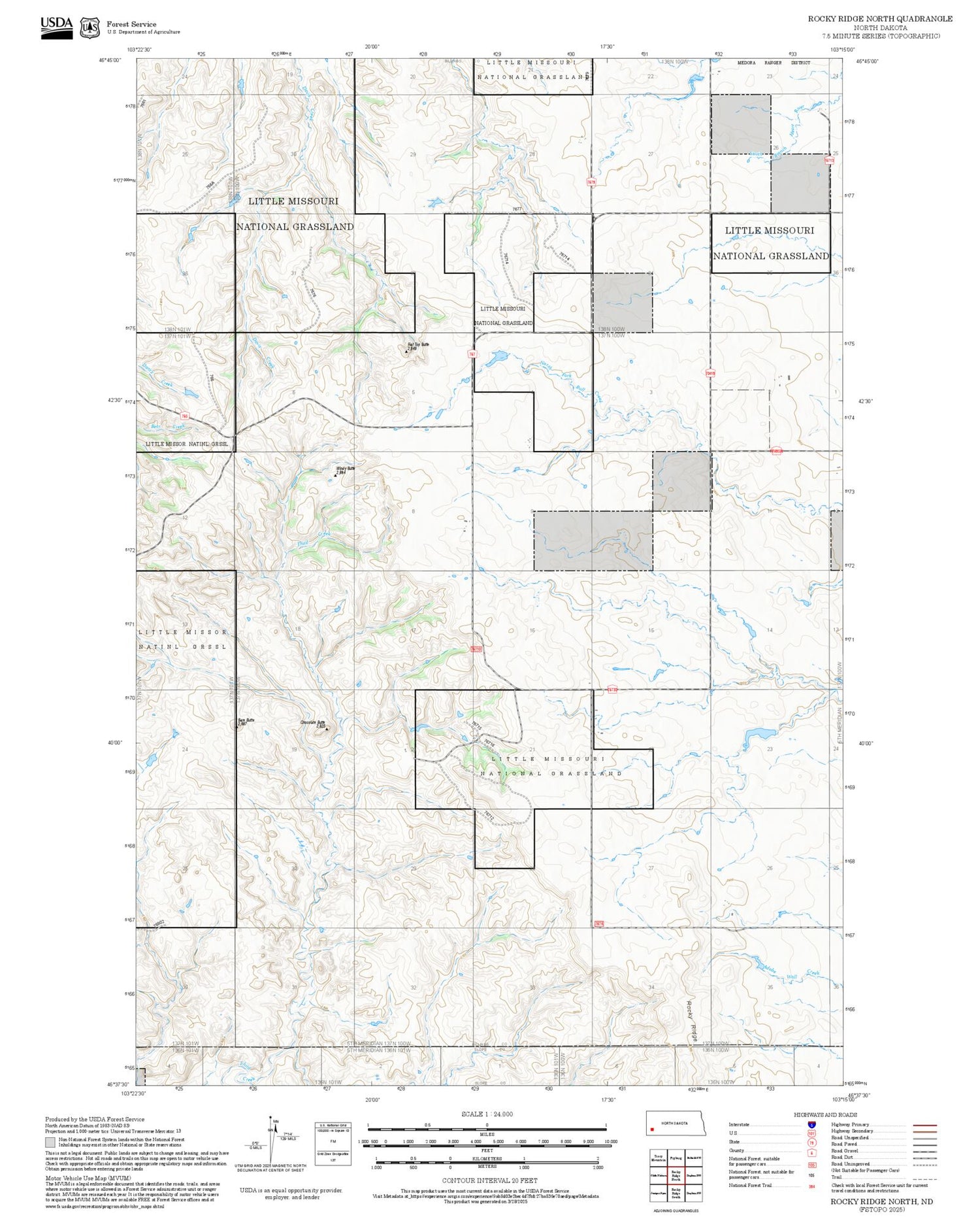 2025 Forest Service Topo Map of Rocky Ridge North North Dakota