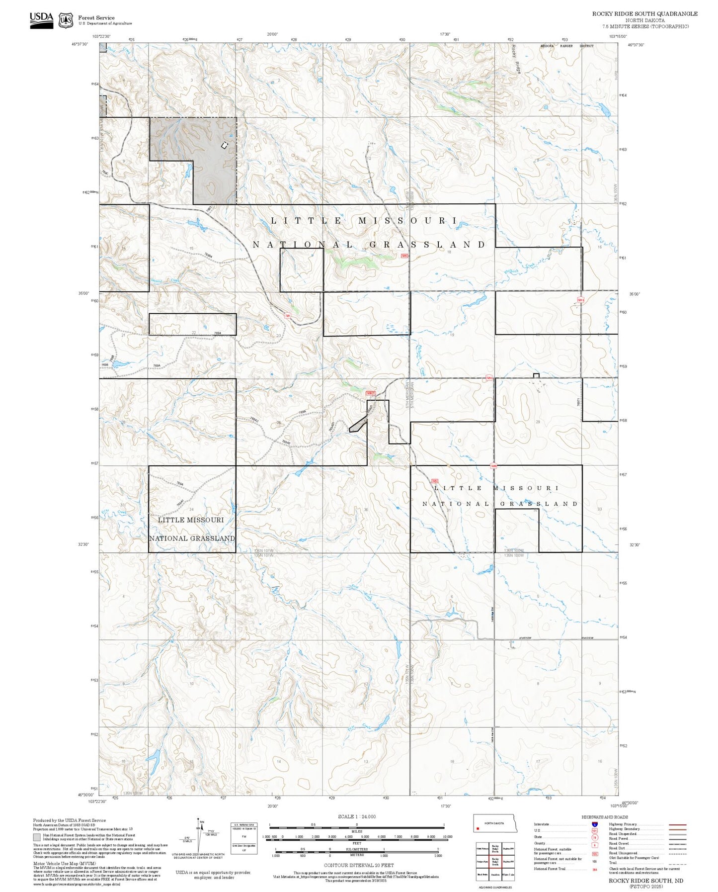2025 Forest Service Topo Map of Rocky Ridge South North Dakota