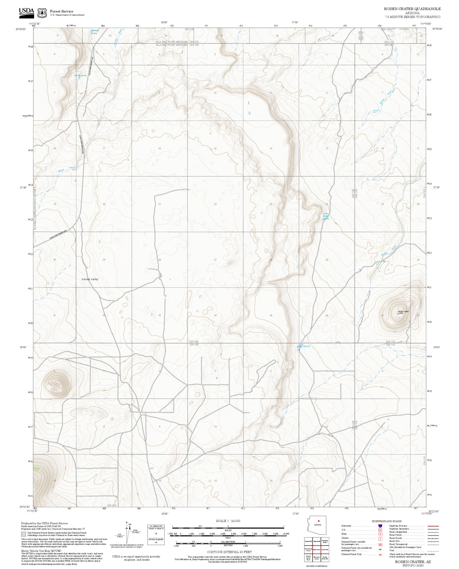 2025 Forest Service Topo Map of Roden Crater Arizona – MyTopo Map Store